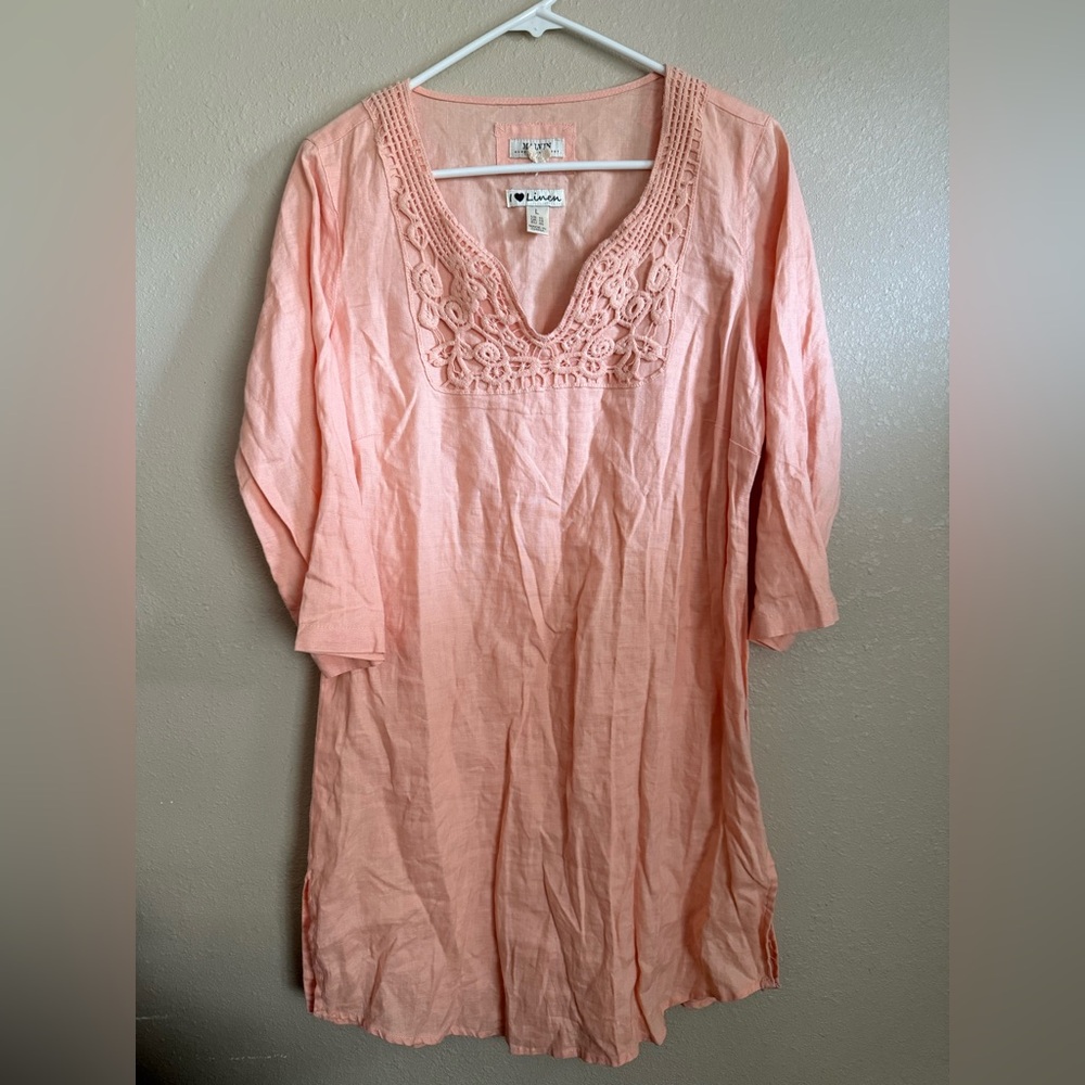 Malvin I Love Linen Peach Women’s Half Sleeve V Neck Dress L